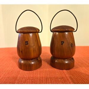 Vintage Ozarks Wooden Salt & Pepper Shaker Set With Metal Handles